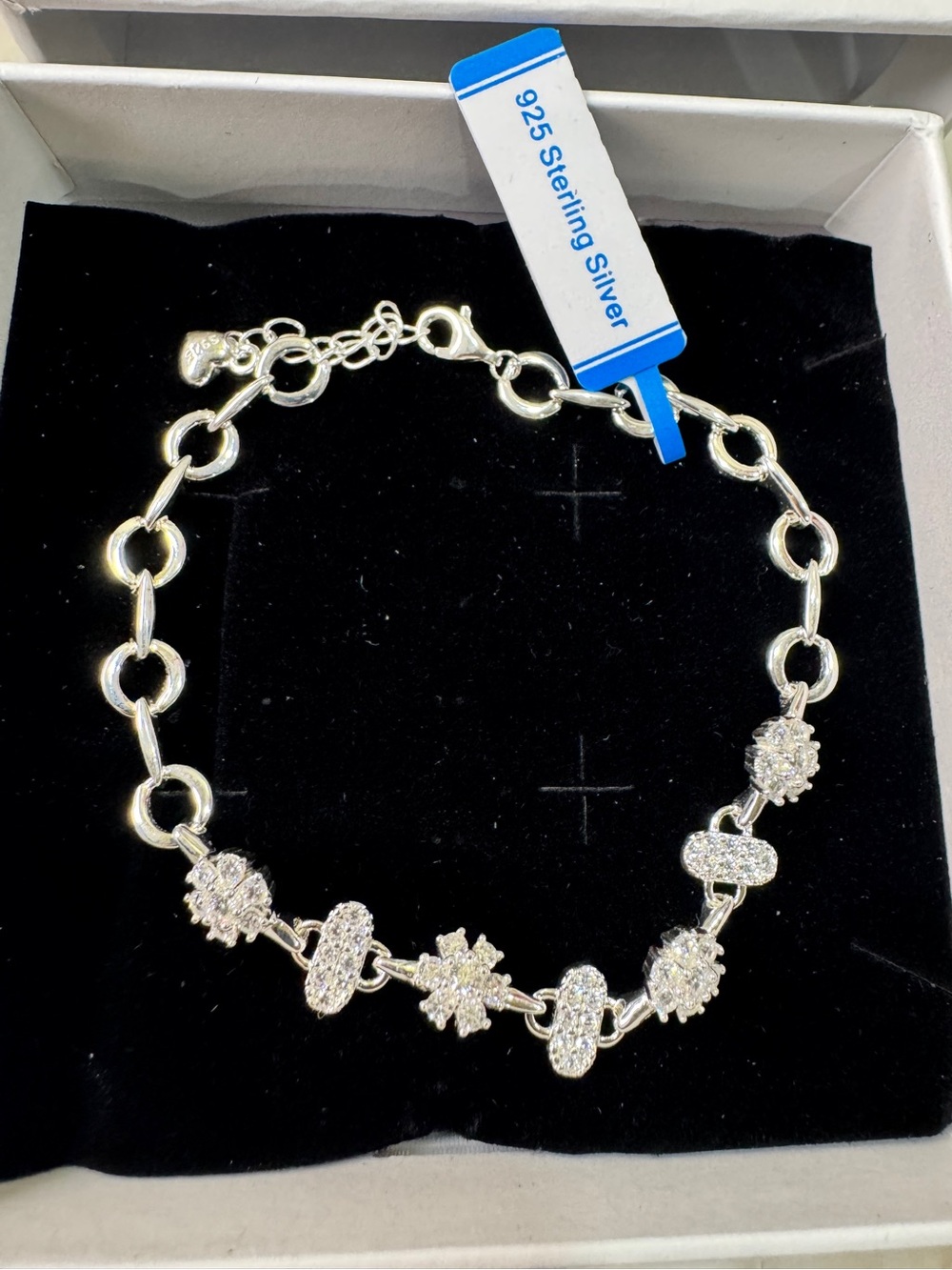 925 Sterling Silver Moissanite Charm Bracelet - Silver